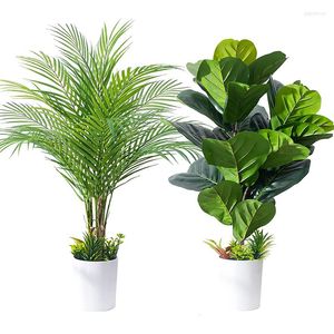 Flores decorativas Palmera artificial Interior Falso Fiddle Fig Faux Plantas tropicales Hoja de ficus de plástico para el hogar Sala de estar Tienda de bodas