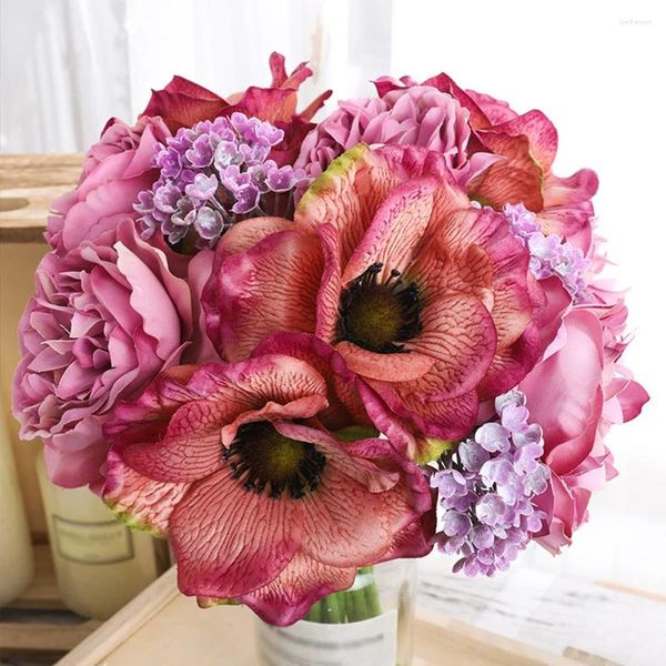 Fleurs décoratives Bouquet de pivoine artificiel fausse maison de bureau fausse table table en soie