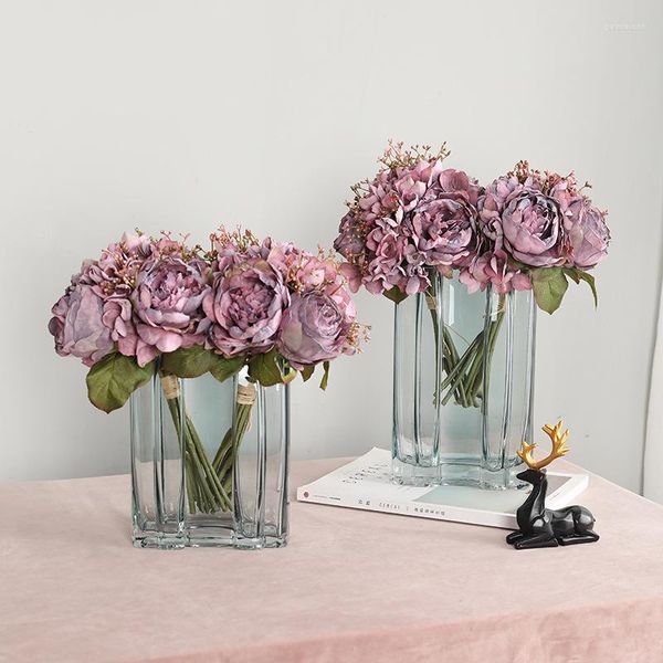 Fleurs décoratives fleur de pivoine artificielle accessoires de décoration de mariage mariée tenant Bouquet décor de chambre à la maison Po accessoires Style Vintage