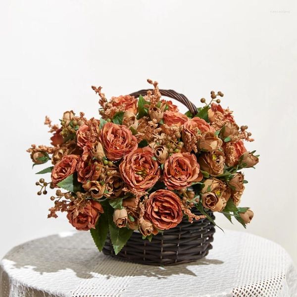 Fleurs décoratives Peony artificiel pour la maison de mariage décoration de Noël Garland matériau des cadeaux bricolage Boîte de mobilier intérieur roses en soie