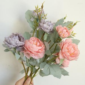 Fleurs décoratives Artificielle Pivoine Macarons Bouquet De Soie Décor À La Maison De Mariage Tenant Route Mur Menant FakeMaterial