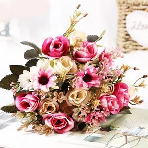 Fleurs décoratives Peony artificielle Rose Silk Flower Wedding Party Bridal Bouquet Bouquet Home Garden Simulation Fake