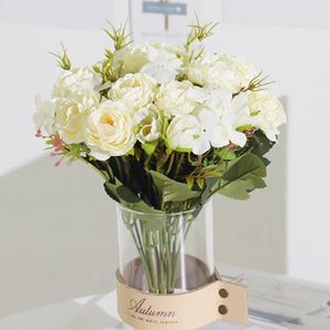Fleurs décoratives pivoine artificielle thé Rose petit Bouquet en gros soie faux pour la maison salle de mariage décoration de jardin blanc