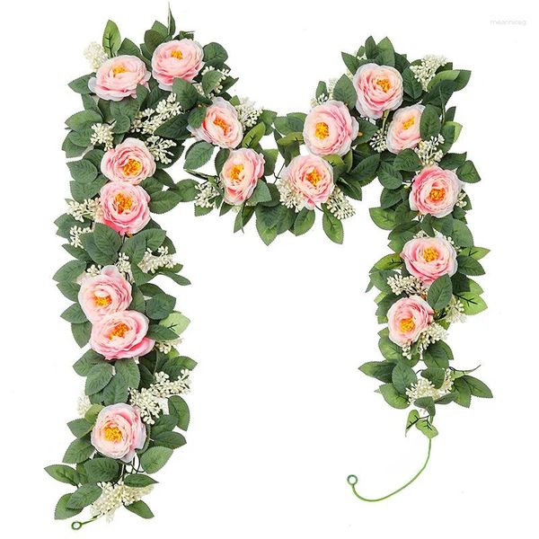 Guirlande florale de vignes de pivoine artificielles, fleurs décoratives avec décor de papillon 3D pour cérémonie de mariage, arc de table de jardin suspendu