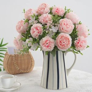 Fleurs décoratives pivoines artificielles avec tige, 6 têtes, accessoires Po de mariage, Bouquet de fausses roses de chine, décoration de la maison