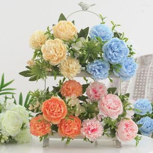 Flores decorativas Peonía artificial con tallo 6 cabezas Sin marchitamiento Sin riego Boda Po Props Realista Faux China Rose Flower Bouquet