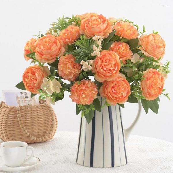 Fleurs décoratives Pivoine artificielle avec tige 6 têtes non flétries sans arrosage Accessoires de mariage Réaliste Réutilisable Fausse fleur de rose de Chine