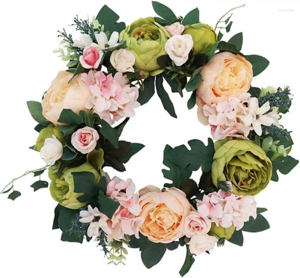 Fleurs décoratives couronne de pivoine artificielle fleur de soie guirlande de printemps florale pour mur de porte d'entrée décorations de maison de fête de mariage de Pâques