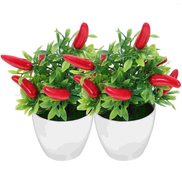 Flores decorativas plantas de pimienta artificial mini frutas falsas de chile bouquet maceta falso plástico simulación en macetas decoraciones de bonsai hogar