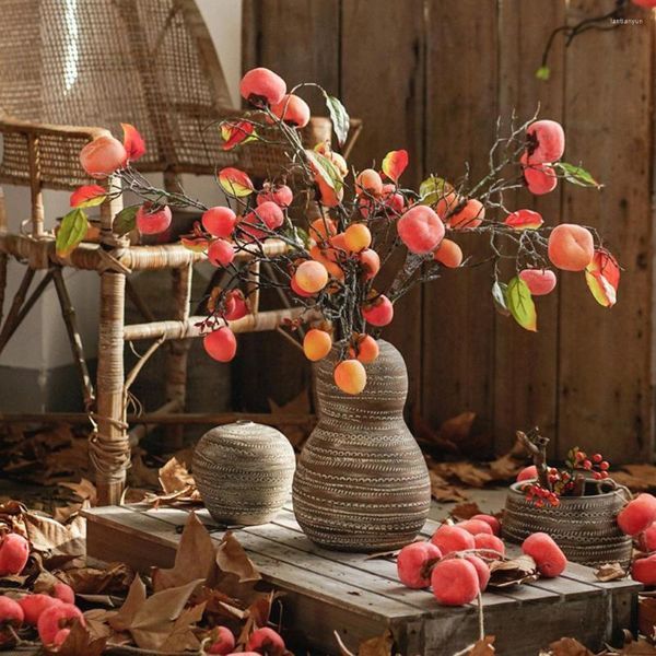 Fleurs décoratives Artificielle Kaki Arbre Fruitier Branches En Plastique Faux Plante Pour La Maison Jardin Mariage Fond Décoration