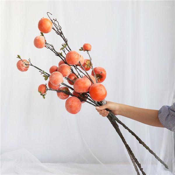 Fleurs décoratives Artificielle Kaki Arbre Fruitier Branches Simulation Berry Pour La Décoration De Bureau À Domicile Orange Mariage Pographie Jardin Disp