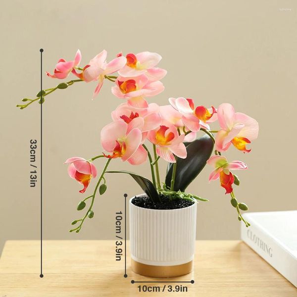 Flores decorativas Phalaenopsis artificial, arreglo de orquídeas de imitación de Oceanía de 33cm con jarrón en maceta