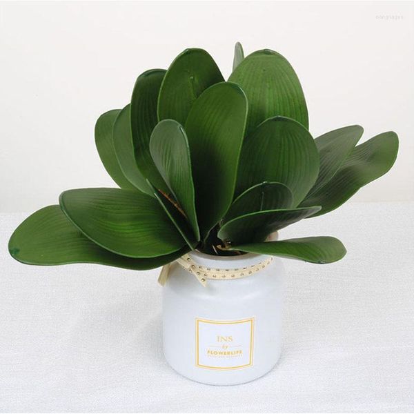 Fleurs décoratives Artificielle Phalaenopsis Feuille PVC Vert Fête De Mariage Plante En Pot Arrangement De Fleurs Maison Table Décor Faux Orchidée Feuilles