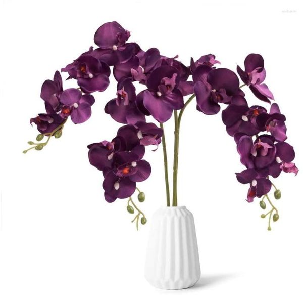 Fleurs décoratives Phalaenopsis artificielles 3 pièces papillon orchidée soie sans Vase vraie touche faux pour la décoration de la maison de mariage