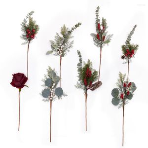 Fleurs décoratives Pin artificiel Baies de Noël Baies en mousse rouge Branches multi-types pour fourniture de couronne de bricolage Ornements de table de Noël Décor