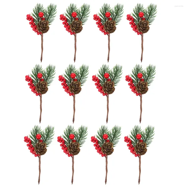 Fleurs décoratives baies de cône de pin artificielles pour arbre de Noël faux décor tiges florales pick pinceaux