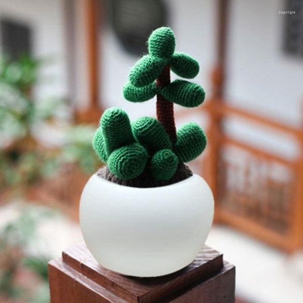 Flores decorativas Torres de joyería de pino artificial Faux Bonsai Difusor de aceite esencial Adornos de plantas en maceta de ganchillo hechos a mano