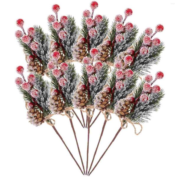 Guirlande de fleurs décoratives, aiguilles de pin artificielles, Branches de cueillette de baies rouges pour Arrangement floral de noël, décorations de couronnes