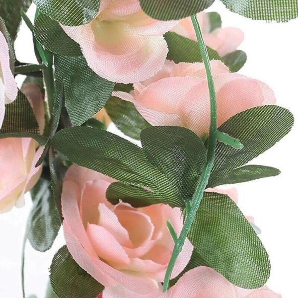 Flores decorativas Artificial Pink Rose Vine Garland colgando Floral Home Garden Decor cada 2.5 m Festivales de bodas Fiestas