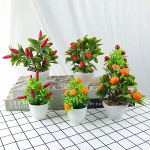 Flores decorativas Planta Artificial Bonsai Naranja Granada Árbol Frutal Ventana Alféizar Decoración Plástico Jardín Falso Maceta Mini