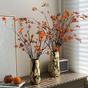 Flores decorativas Rama de plantas artificiales Bajo mantenimiento Faux Faux Centro de hojas de hojas de otoño para bodas en el hogar