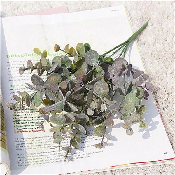 Fleurs décoratives plante artificielle feuilles d'eucalyptus en plastique plantes vertes artificielle fausse fleur décoration de la maison bricolage mariage bouquet de mariée GC1812