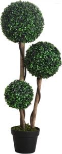 Flores decorativas, plantas artificiales para decoración del hogar, plantas falsas para interiores y exteriores, árbol en maceta, Topiario de boj de 3 bolas, verde oscuro