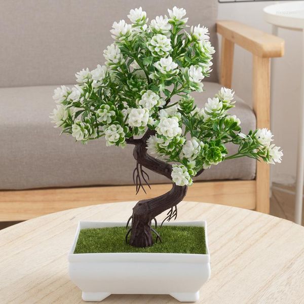 Flores decorativas planta artificial verde pequeño pino ciprés bonsái árbol hogar sala de estar decoración de plástico jardín falso Ornamental