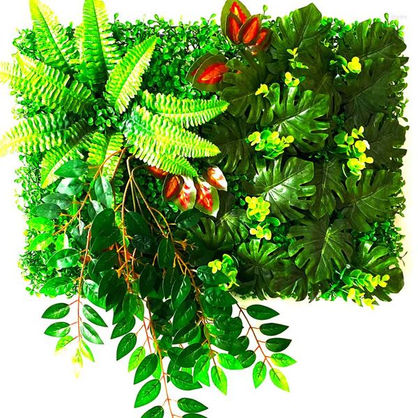 Flores decorativas Planta artificial Césped Fondo de bricolaje Simulación de pared Hoja de hierba Panel Verde Colgante Hogar Decoración de la vida Plantas Dormitorio