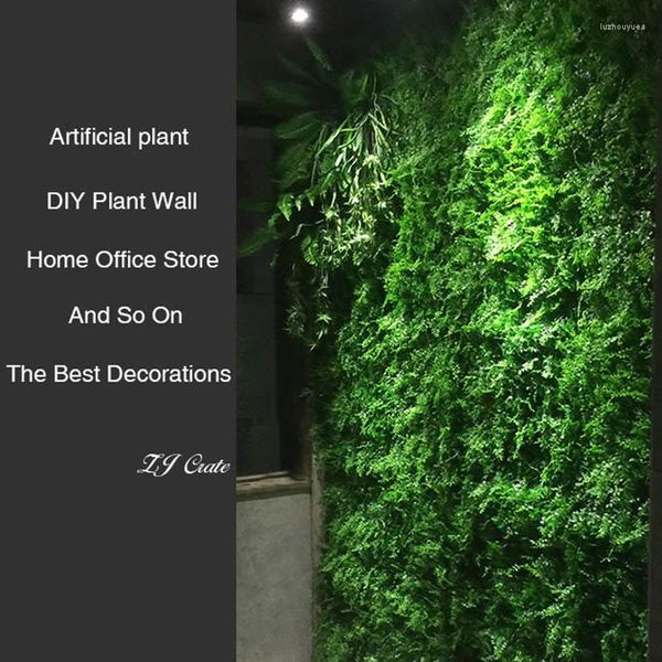 Flores decorativas Planta artificial Césped 40 cm 60 cm Fondo de bricolaje Simulación de pared Hoja de hierba Boda Decoración del hogar Verde al por mayor