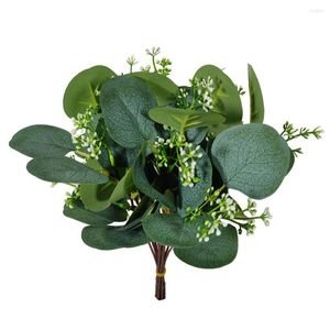 Decoratieve bloemen kunstmatige plant mini groen eucalyptus bladeren nep zijden blad diy bruids boeket voor huizen tuin feest bruiloft decor