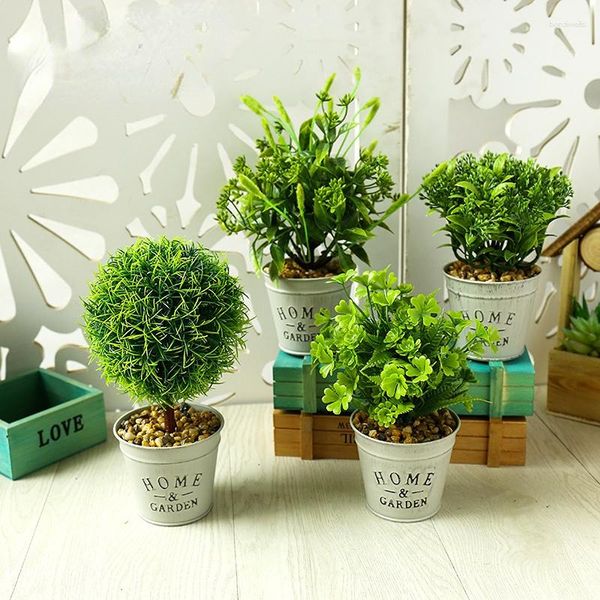 Fleurs décoratives plante artificielle en pot fausse boule d'herbe vert en plastique fleur bonsaï ornements pour la maison intérieur balcon jardin mariage