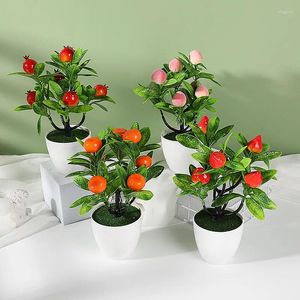 Decoratieve bloemen Kunstplanten Oppotten Oranje Granaatappel Fruitboom Bonsai Vensterbank Decoratie Kunststof Tuin Nep Ingemaakte Huis