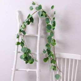 Fleurs décoratives Plante Artificielle Rotin 1.7m Élégant Feuille D'or Intérieur Décoration De Mariage Eucalyptus