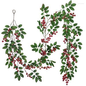 Decoratieve bloemen kunstmatige plant rood fruit rattan voor doe -het -zelf kerstdecoratie Home 2023 Xmas Decor Fake Hanging Vine Year cadeau