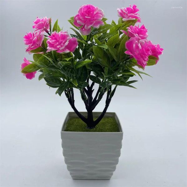 Flores decorativas Planta Artificial Rose en macetas Bonsai Mini Tree Flower Flower Home Garden El Decoración Decoración Decoración