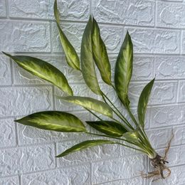 Fleurs décoratives feuilles de plantain artificielles avec racines plantes vertes en plastique fausse fleur en pot sans pot couloir de plante simulé El