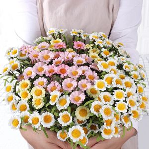 Decoratieve bloemen kunstmatige planten 35 cm schuim madeliefje gele zonnebloem boeket voor trouwhuisdecoratie diy nep herfst