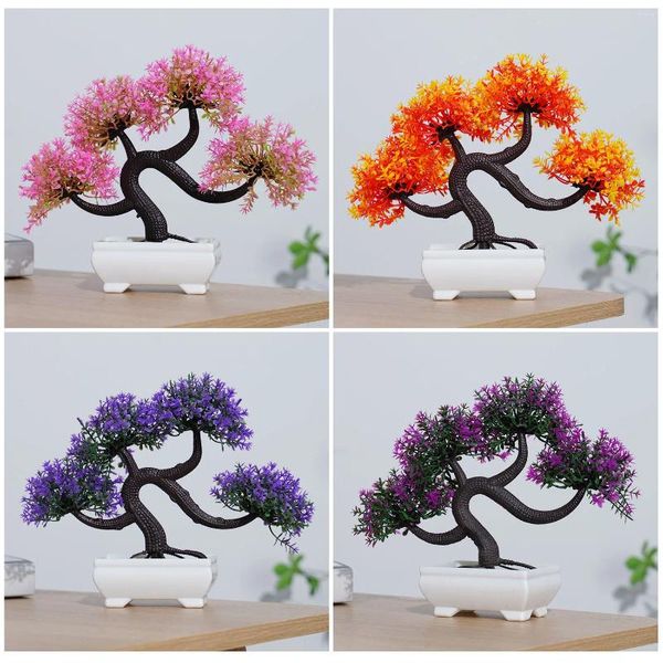 Flores decorativas plantas artificiales bonsái árbol pequeño simulación maceta mesa adornos en maceta para El jardín decoración del hogar flor falsa