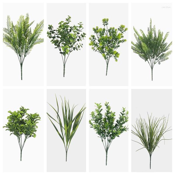 Flores decorativas plantas artificiales simulación de bonsai pasto planta de flores falsas helechos de plástico hojas verdes decoración de la mesa decoración del hogar