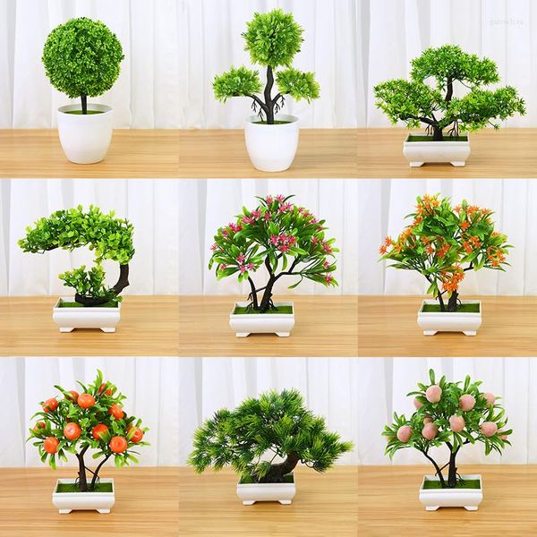 Flores decorativas, plantas artificiales, bonsái, maceta de árbol pequeño, adorno verde, decoración falsa para fiesta de boda, hogar y jardín