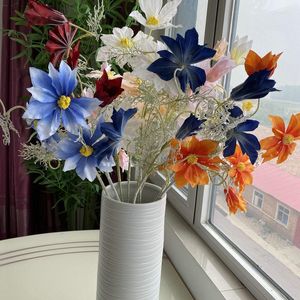 Flores decorativas, plantas artificiales, piedra azul oscuro, ramo de loto, cristal blanco lechoso, crisantemo, decoración de jardín para el hogar