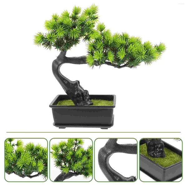 Flores decorativas Plantas artificiales para la decoración del hogar Figuritas de pino pequeñas para interiores Decoraciones de escritorio Bonsai Tree Desktop