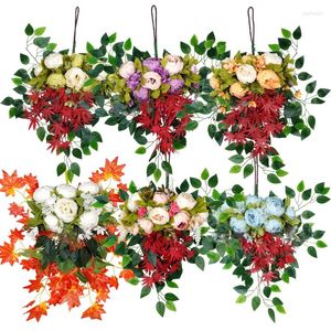 Fleurs décoratives Plantes artificielles Garland Couronnes de Noël Portes Fleur Fleur intérieure Décoration suspendue extérieure