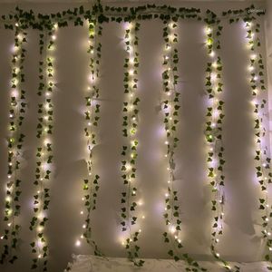 Decoratieve bloemen Kunstmatige planten slingers touw licht groen blad wijnstok Ivy nep Rose gordijn Twinkle Lamp Garden Home Wedding Wand Decor
