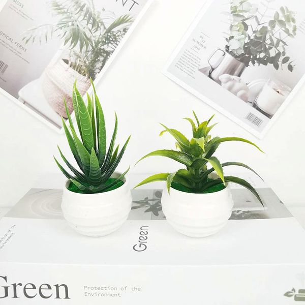 Flores decorativas plantas artificiales Mini bonsái Aloe pequeño árbol planta falsa adornos en maceta hogar El habitación decoración de mesa decoración de jardín