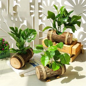 Decoratieve bloemen kunstmatige planten natuurlijke houten bloempot bonsai zijden doek nep planten thuis kantoor bureau decoratie huishoud ornamenten