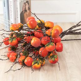 Flores decorativas plantas artificiales naranja rojo fruta dulce caqui hogar jardín decorar