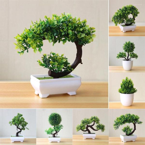 Flores decorativas Plantas artificiales Bonsai de pino Maceta de árbol pequeño Adornos en maceta falsos Decoración del hogar El jardín Dormitorio Verde