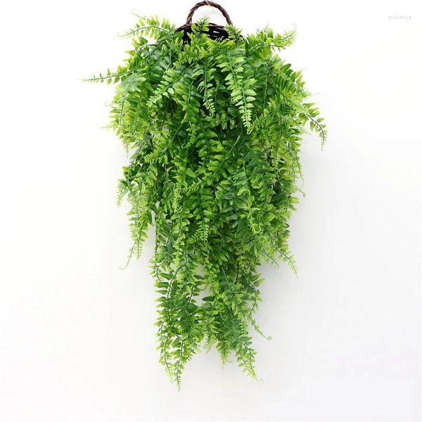 Flores decorativas Plantas artificiales Plástico Hoja de hierba persa Colgante de pared Helecho de ratán Planta verde Decoración de vid Hogar Jardín Balcón